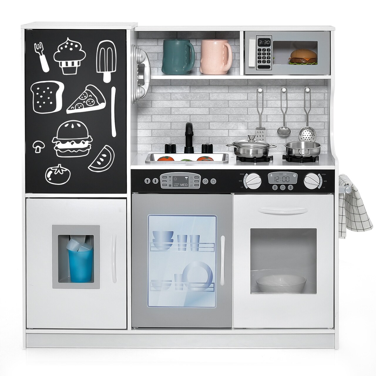 Wooden Pretend Play Kitchen Set for Toddlers, Boys & Girls Ages 3-6 with Cooking Accessories